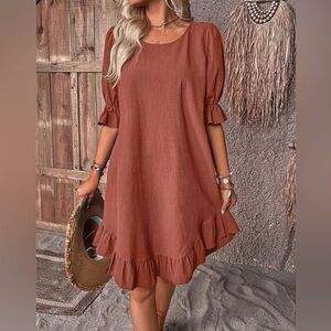 SHEIN Terracotta (rust colored) Never worn Hilow ruffled SZ L cute & Sassy Dress